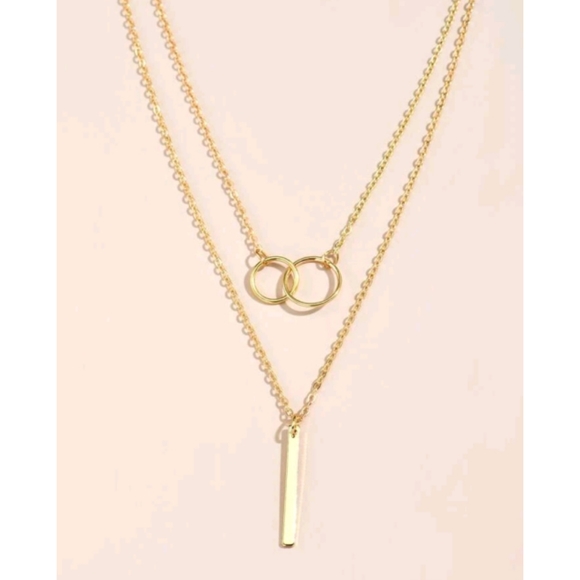 Anthropologie Minimalist Gold Layered Connecting Hoops and Bar Necklace - Picture 2 of 5